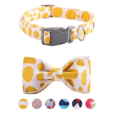 Printed Cotton Fabric Bowtie Dog Collar Durable Adjustable Pet Collar for Small Medium Large Dogs