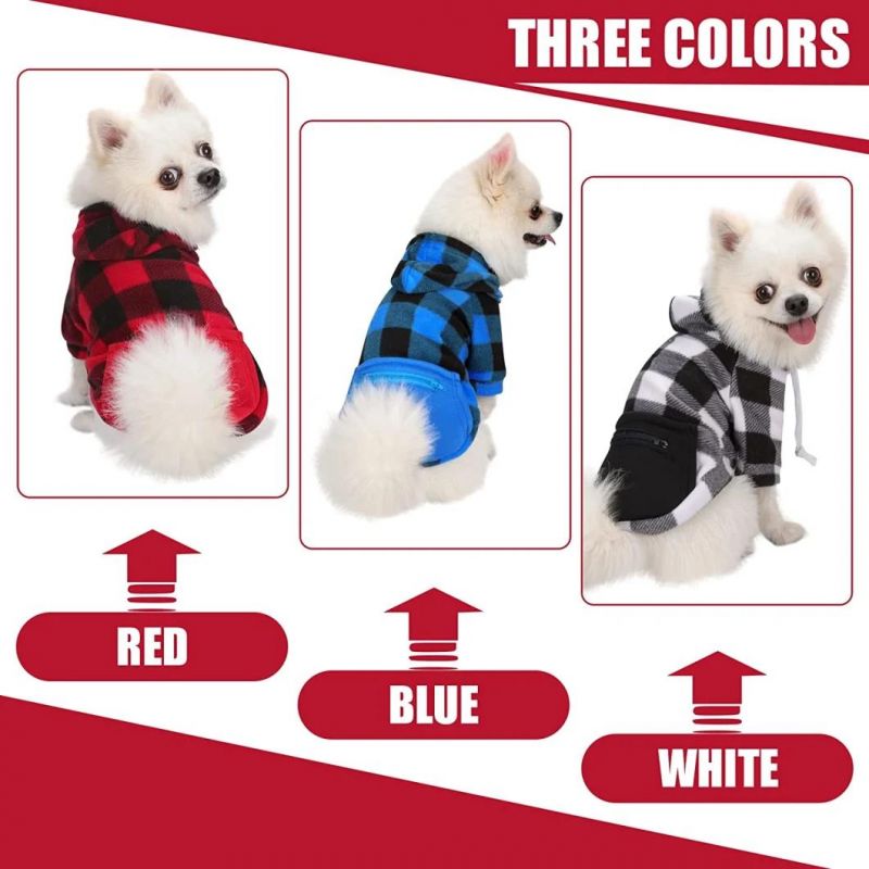 Plaid Dog Hoodie Sweatshirt for Dogs Pet Clothes with Hat and Pocket Girl & Boy