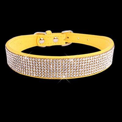 Adjustable Microfiber Dog Chain Collar Durable Diamond Shining Gold Dog Collar