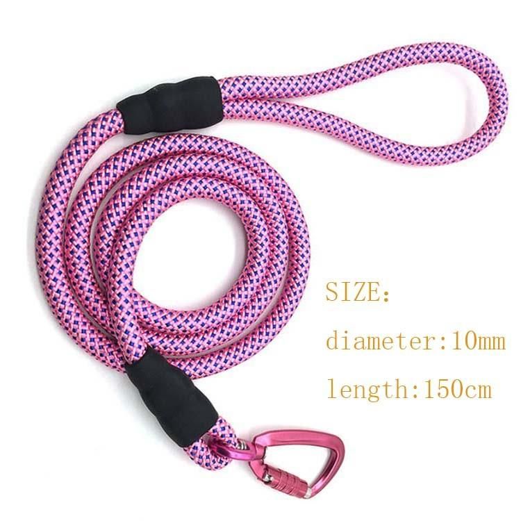 Durable Strong Reflective Nylon Rope Dog Leash with Lockable Aluminium Alloy Carabiner for Dog Training Climbing