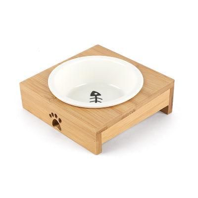 Raised Pet Dog Bowl with One Single Ceramics Bowl