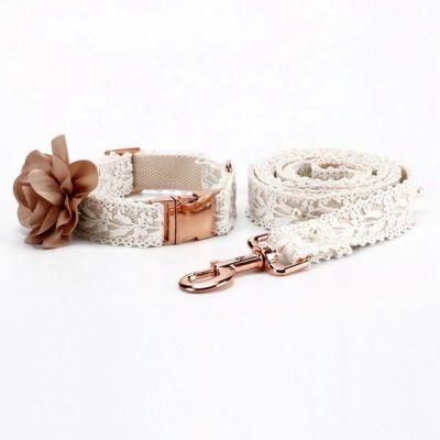 Designer Fashion White Flower Lace Big Lady Cute Metal Dog Collar