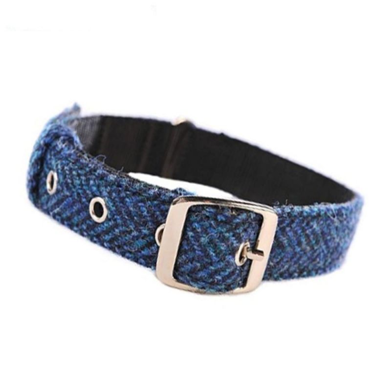 Tweed Wool Dog Collar with Adjustable Metal Buckle for Small Medium and Large Dogs
