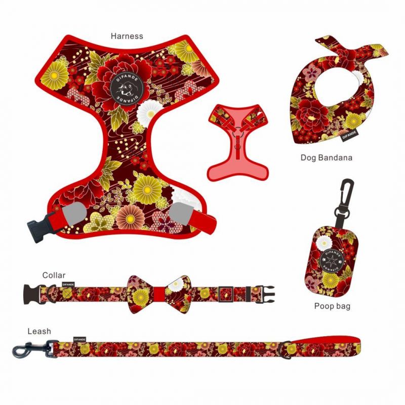 Latest Desirable Adjustable Polyester Pet Lovely Dog Harness Bow Tie and Leash Set