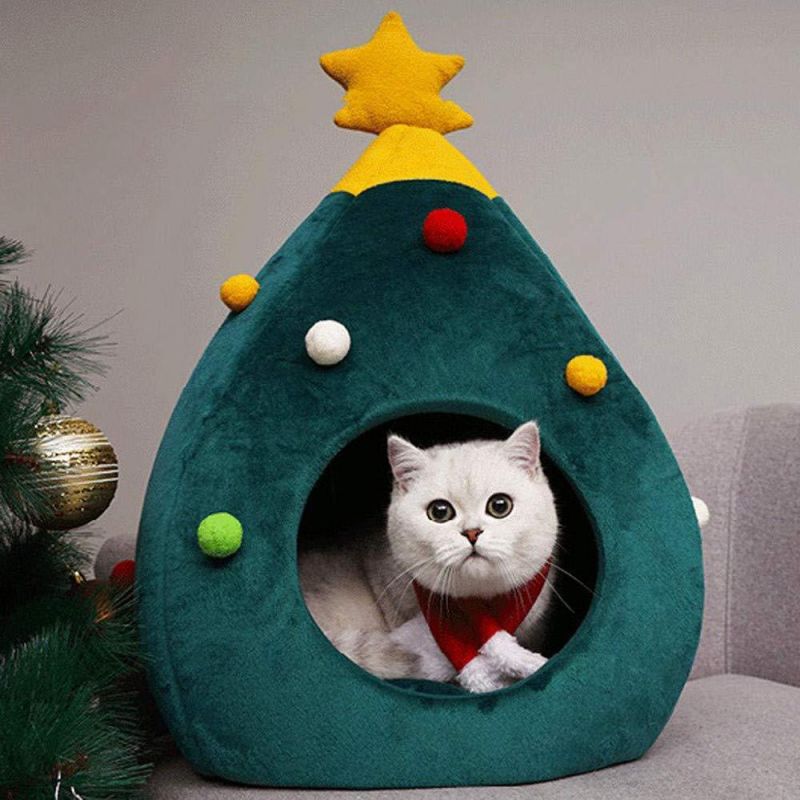 Christmas Tree Shape Velvet Cat Cave Warm Washable Pet Bed House Wholesale Price