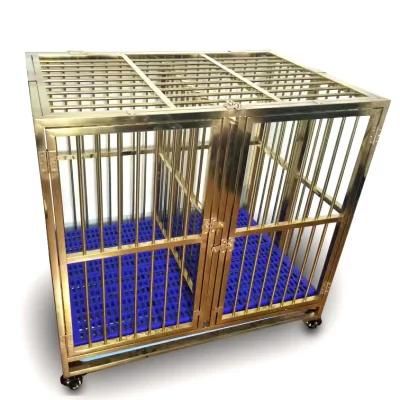 Heavy Duty Stainless Steel Gold Double Door Dog Cage for in House