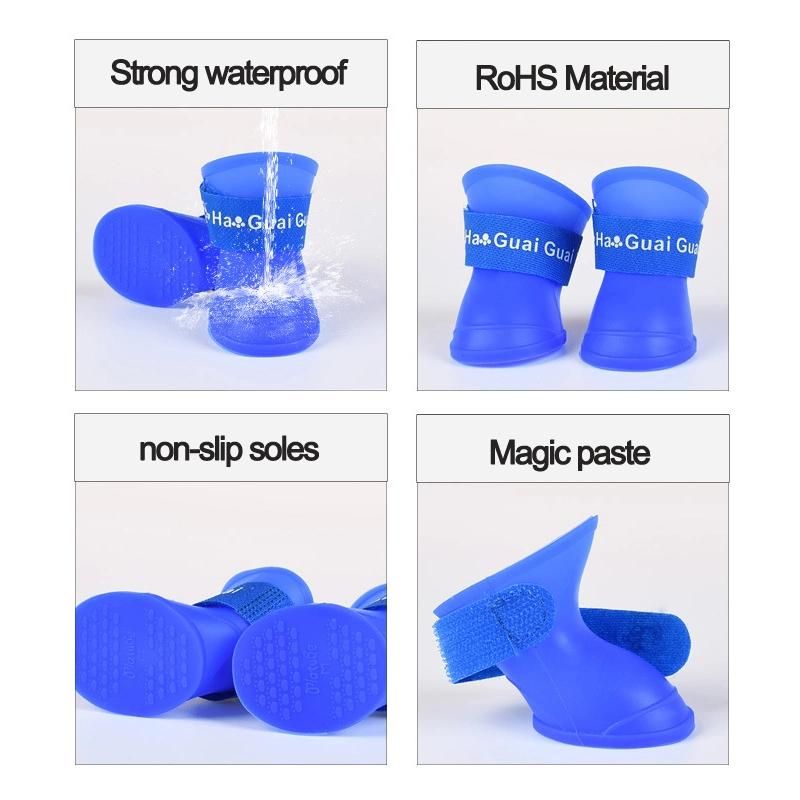 4PCS/Set Dogs Shoes Candy Colors Rubber Waterproof Soft Pet Rain Boots for Puppy Cats