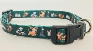 Dog Collar, Pet Collar, Cat Collar, Pattern Collar (Art: green cartoon dogs)