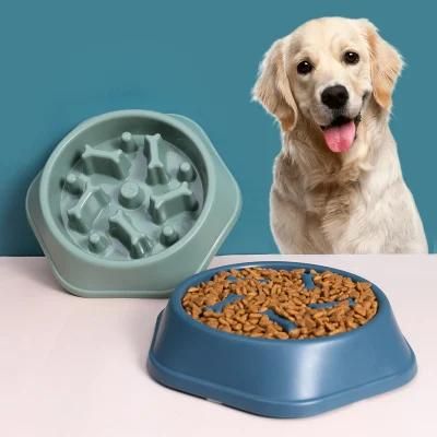 2022 Plastic Pet Accessories Healthy Choking Proof Pet Bowls Bone Slown Dog Bowl