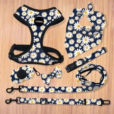 Adjustable Dog Accessories Pattern Pet Collar Leash Belt Luxury Dog Harness Custom