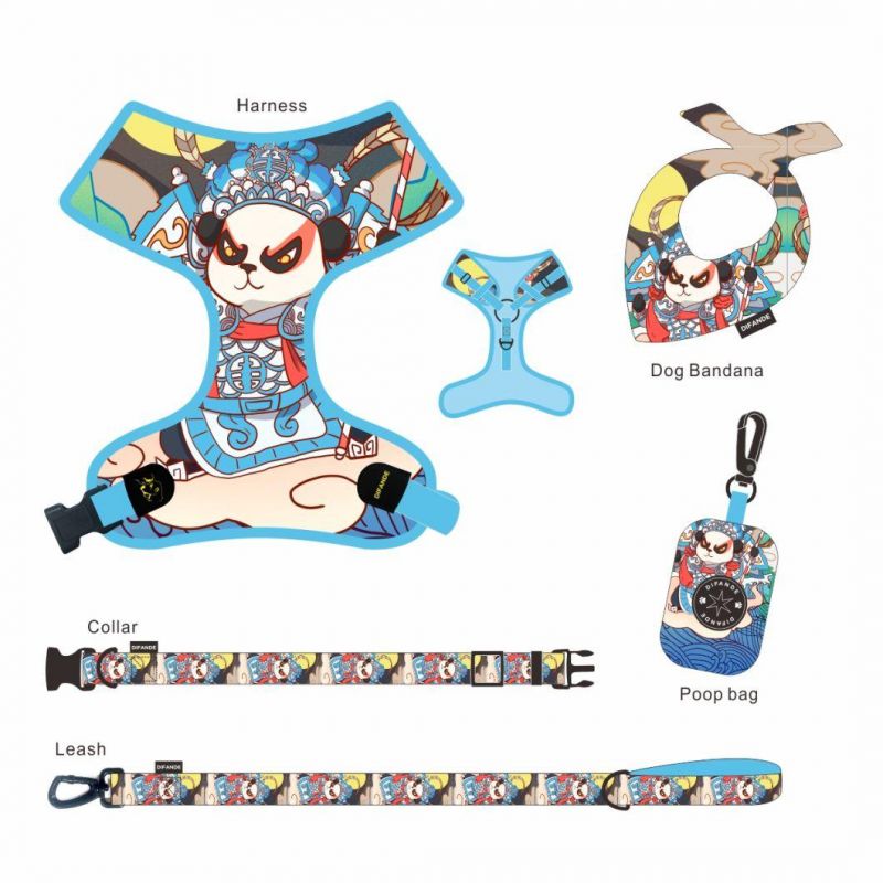 Fashionable China Design 6 in 1 Reversible Dog Harness Neoprene Custom Adjustable Collar Bow Leash Harness and Bandana Sets