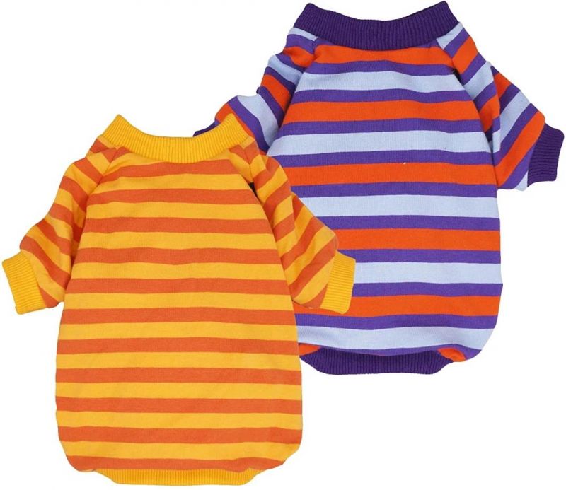 100% Cotton Striped Dog Shirt for Pet Clothes Puppy T-Shirts Cat Tee Breathable Strechy Green Blue Large