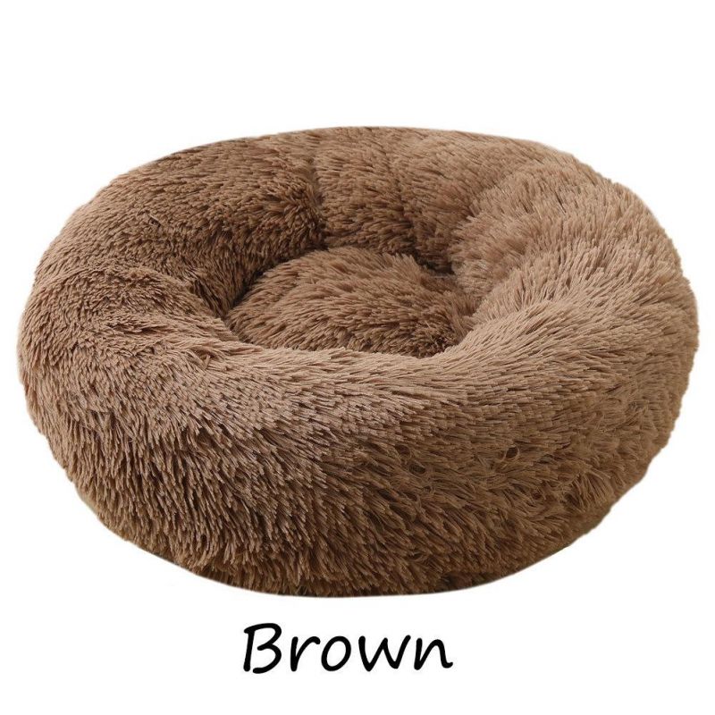 Wholesale Large Plus Pet Bed Fluffy Faux Fur Polyester Fiber Removable Cover Round Cozy Donut Dog Bed