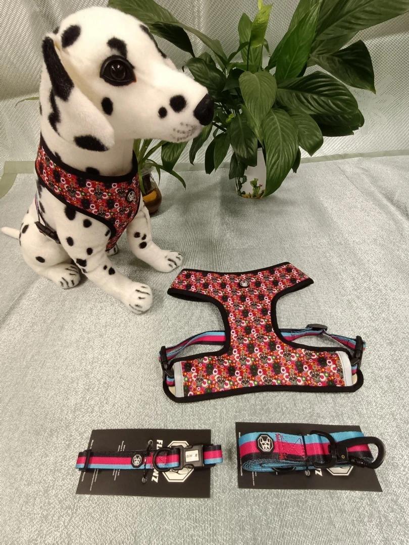 Custom New Design Cute and Safe Reversible Wear Comfort Neoprene Fabric Pet Dog Harness with Matching Collar Leash