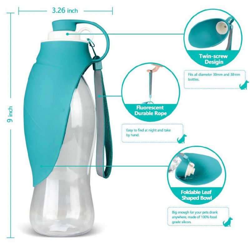 580ml Portable Pet Dog Water Bottle Soft Silicone Leaf Dispenser