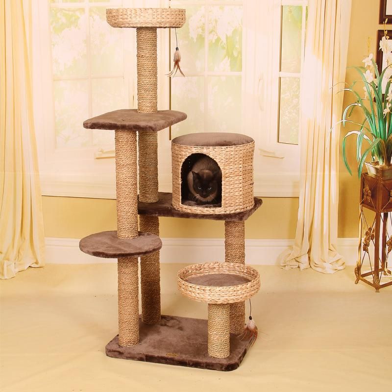 Cat Tower with Cat Litter Cat Jumping Platform Rattan Mat Cat Tree Platform