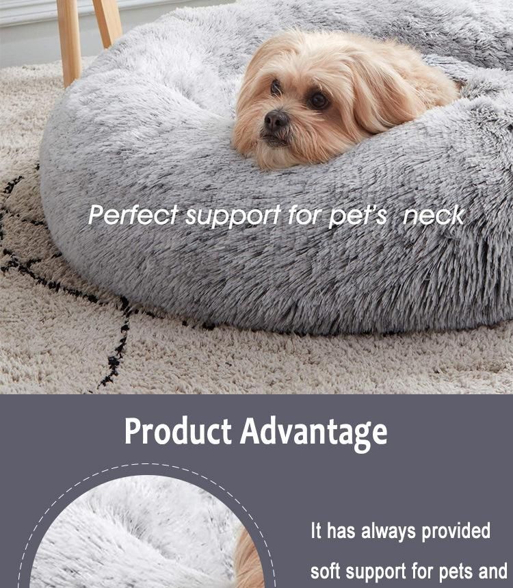Calming Dog Cat Bed Warming Cozy Soft Dog Round Bed