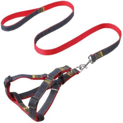 Dog Leash Dog Harness Dog Collar Set Denim Sewing Training Pet Harness Set