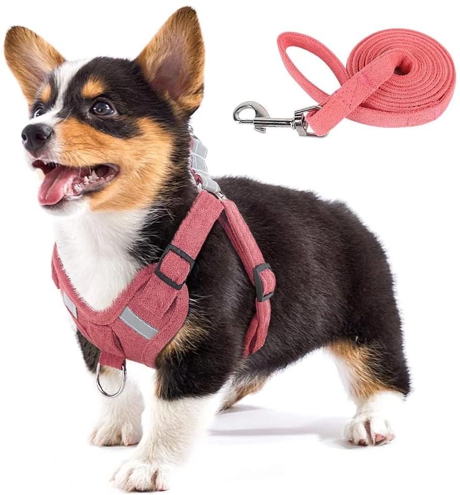No Pull Harness for Puppies Made by Soft Suede Fabric for Small and Medium Dogs