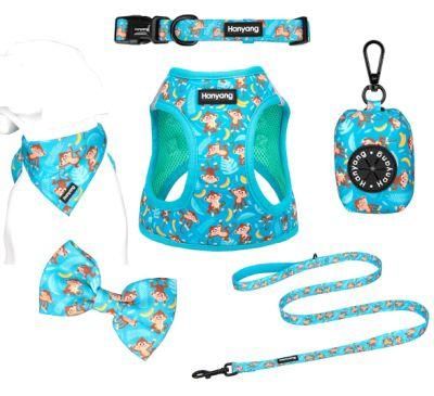 Custom Design Adjustable Set in Dog Collar Leash Bandana Dog Harness