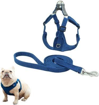 Pure Blue Color Pet Harness Soft Suede Dog Harness