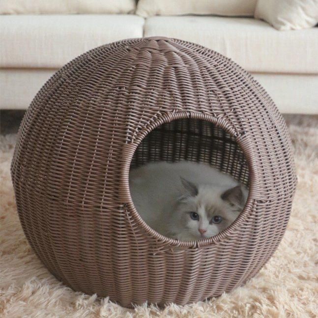 Rattan Woven Spherical Cat Nest Pet Products