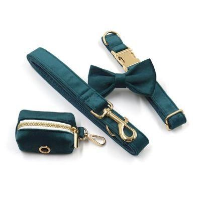 Pet Supplies New Arrive Pure Green Velvet Dog Harness Belt God Dog Necklace Bow Tie Leash 2021