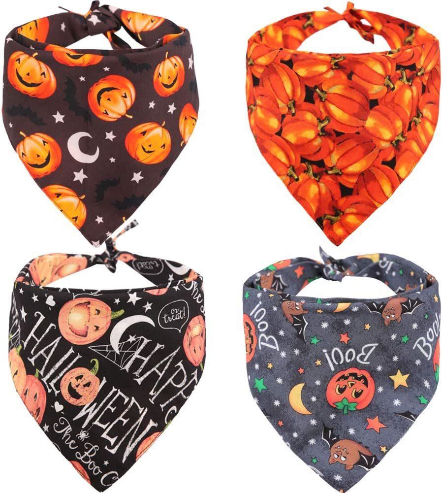 Halloween Dog Bandana Pumpkin Reversible Triangle Bibs Scarf Accessories