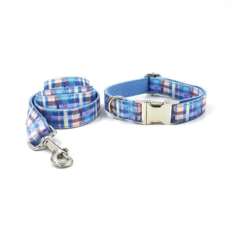 Wholesale Top Quality Breathable Adjustable Cotton Pet Collar Leash Fashion Check Classic Design Luxury Bow Tie Dog Collar Leash