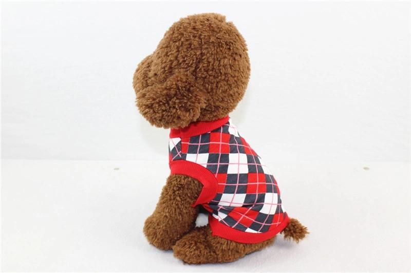 Spring Summer Hot Sale Dog Cat Lovers Outfit Cotton Vest Classic Rhombus Grid Printed Small Medium-Sized Dog Pet Clothing