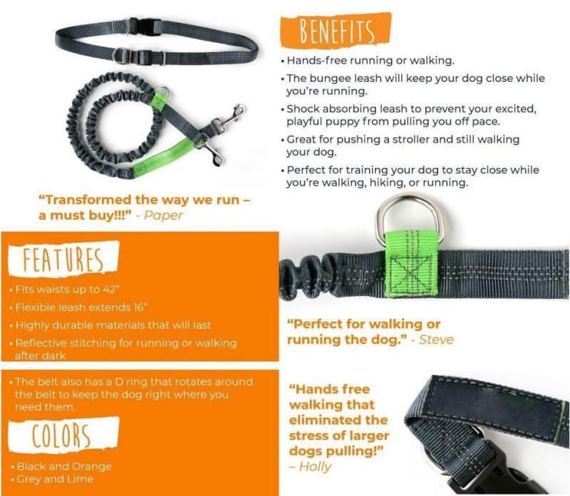 Hands Free Dog Leash Premium Running Dog Leash with Adjustable Waist Belt