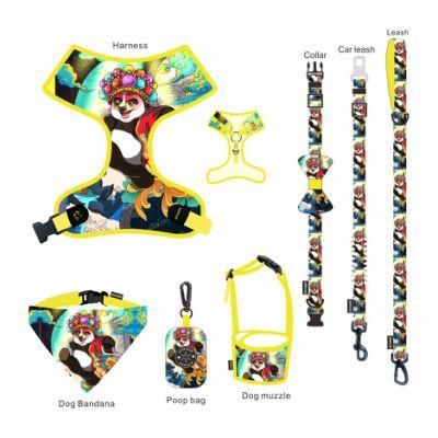 Factory OEM Custom Logo Pattern Adjustable Soft Mesh Padded Reversible Pet Dog Harness Lead Collar Set