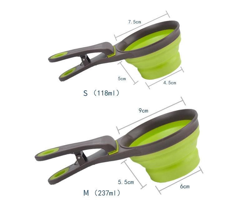 Portable PP+TPE Silicone Green Red 2 in 1 Folding Pet Food Spoon Bowl