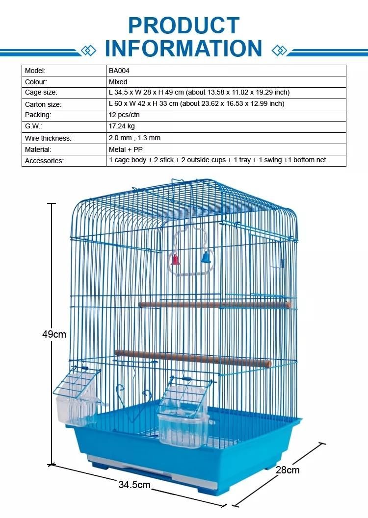 Small Square Iron Outdoor Indoor Parrot Breeding Bird Cage Pet Carrier with Handle