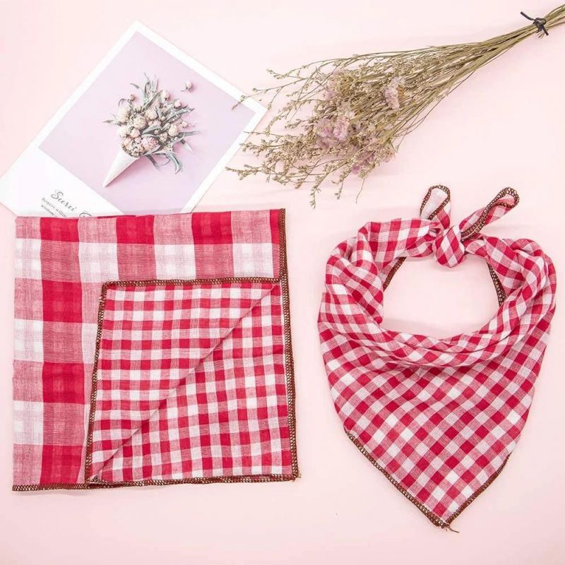 Square Plaid Printing Dog Bib Double Reversible Kerchief Scarf