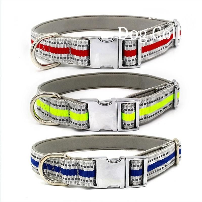 Reflective Premium Nylon Dog Collar with Metal Buckle Adjustable Collar
