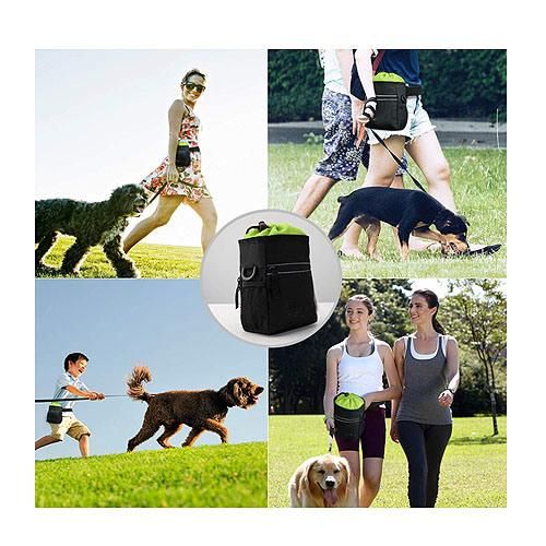 Dog Treat Pouch Bag with Poo Bag Holder, Dog Walking Bag with Adjustable Belt, Dog Training Aid Bag