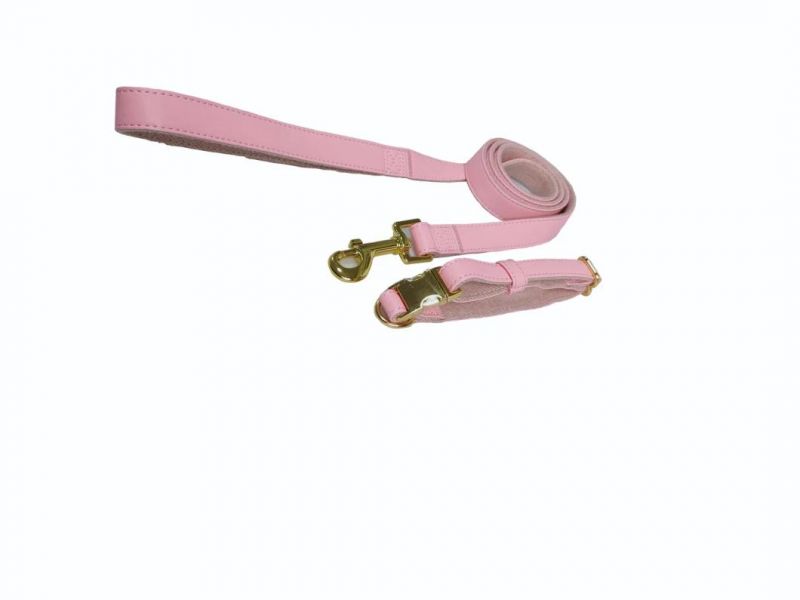 Factory Customized Microfiber Pink Two Piece Set, Dog Collar+Dog Leash