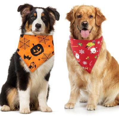 Reversible Plaid Painting Bibs Adjustable Scarf Washable Triangle Custom Cotton Christmas Pet Cat Dog Bandana