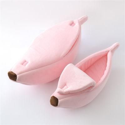 Wholesale Manufacturer Banana Shape Plush Cat Bed Pet Warm Bed for Cats Dogs Pet Accessories