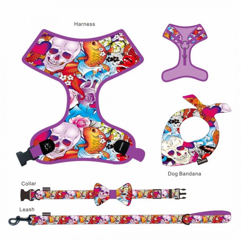 High Quality Comfort Mesh 6 in 1 Reversible Dog Harness with Matching Dog Collar Leash Set