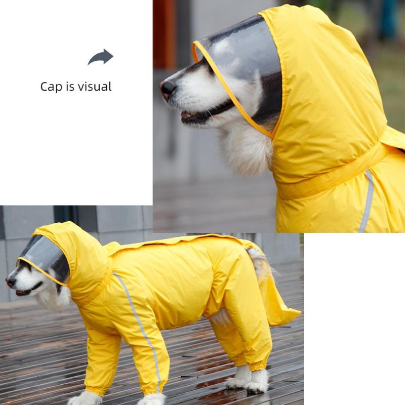 Wholesale Custom Comfortable Large Pet Clothes Safety Reflective Waterproof Pet Dog Fourlegs Raincoat