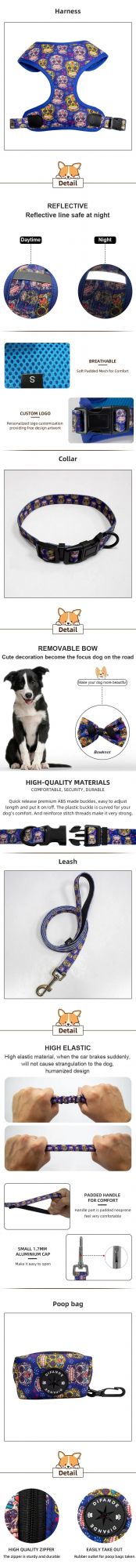 2021 New Eco Friendly Cork Leather Materials Hemp Webbing Dog Collar Leash and Harness Set with Poop Bag Dispenser