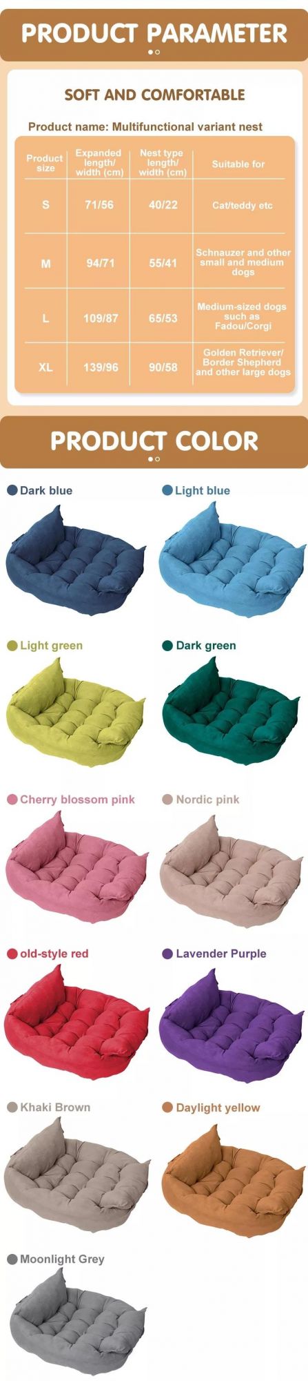 Wholesale Multi-Colors Dog Bed Sofa Pet Bed for Dog Cat Soft Pet Sofa Rectangle Pet Dog Bed