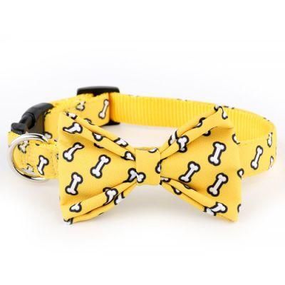 Custom Pattern Dog Accessories Polyester Dog Pets Collar with Bowknot/Customized