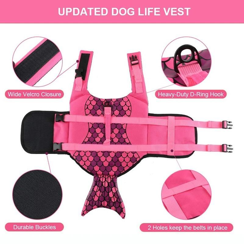 Pet Dog Saver Safety Life Jacket Shark Mermaid Float Vest Preserver Lifesaver