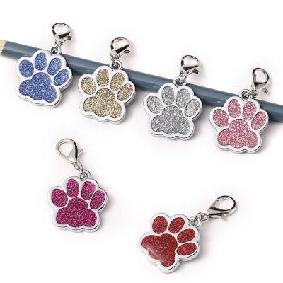 Animal Dog Cat Paw Print Charms Pendants Crystal Beads Glitter Footprint for Dog Tag Fit Pet Collar Necklace Pendant Chain