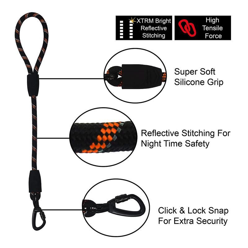 Heavy Duty Reflective Dog Rope Leash with Lock Snap for Security Safety and Control for Dog Walking Running Training Guiding