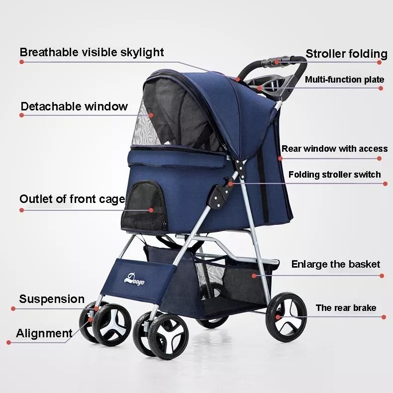 Wholesale Luxury Pet Stroller Dog Carrier 4 Wheels Pet Dog Stroller for Travel