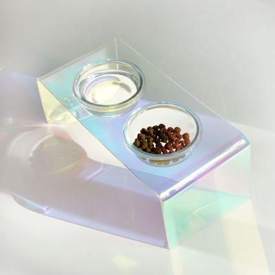 Colorful Acrylic with 2 Tempered Glass Bowls Suitable Cats and Dogs Pet Feeder Stand